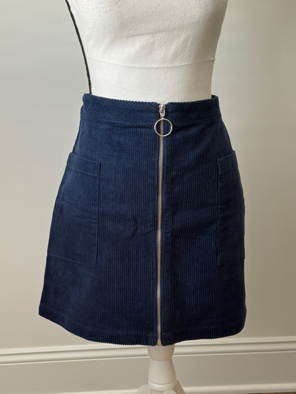 Blue Rain Francesca’s Classic Navy Corduroy Zip-Front Skirt